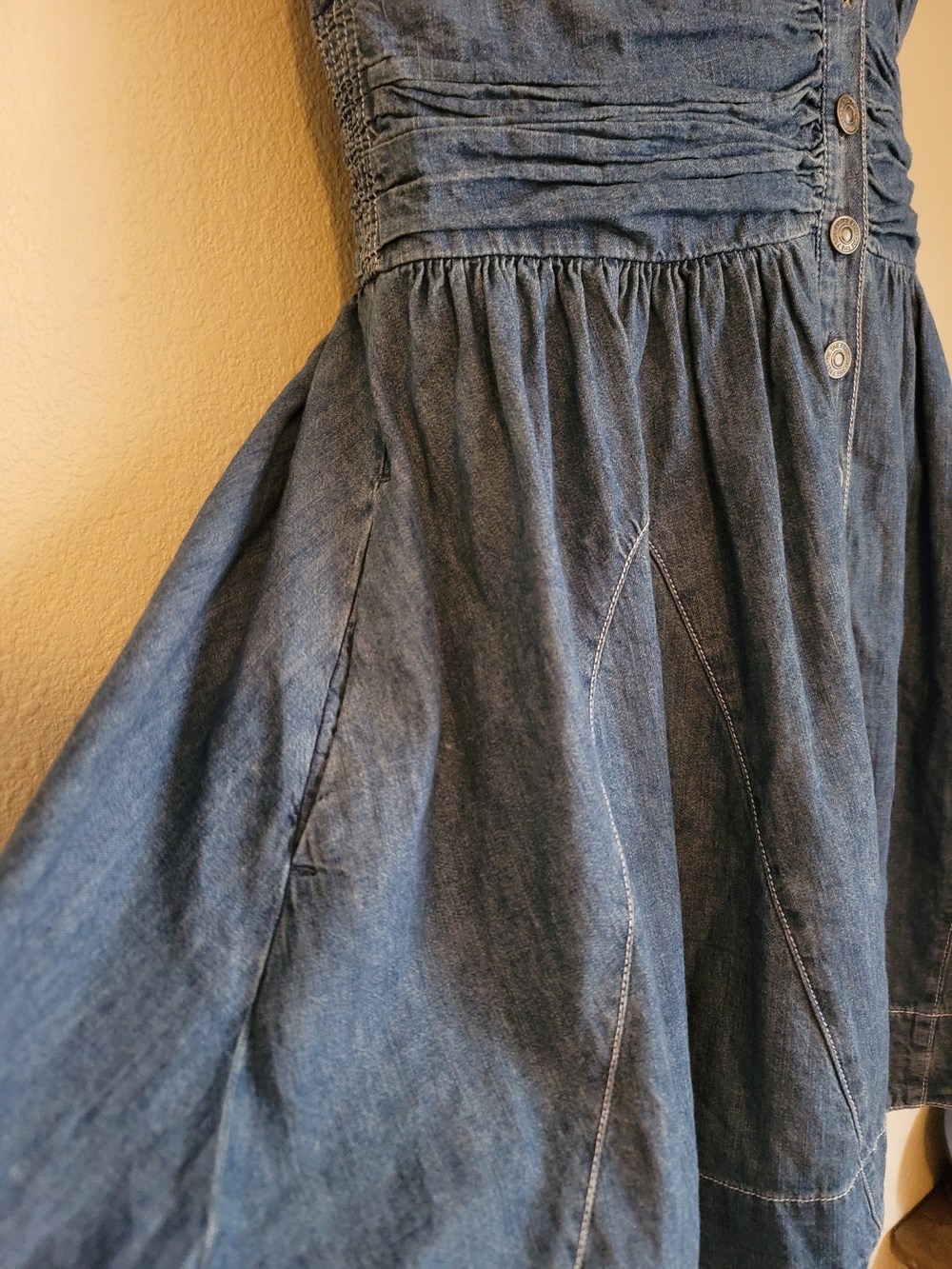 Free People Dark Blue Denim Button-Front Fit-and-Flare Mini Dress - Picture 7 of 13